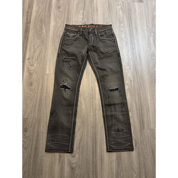 RARE Mens Rock Revival “Darl” Alt Straight Denim Distressed Jeans Size 32x32 New